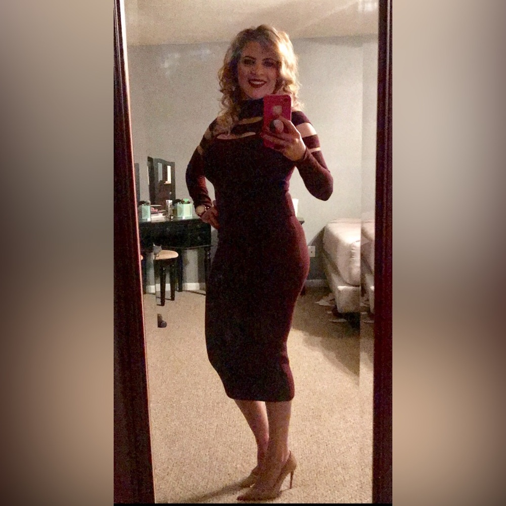 Dark burgandy slashed sweater top/matching skirt added to my closet as well.